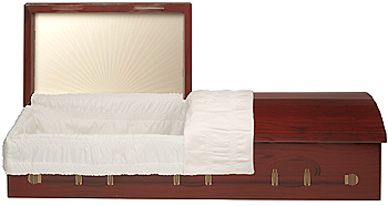 Sunburst cremation casket - Made of recycled corrugated paper, light weight, collapsible.