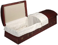 Sun Burst wood-like cremation casket